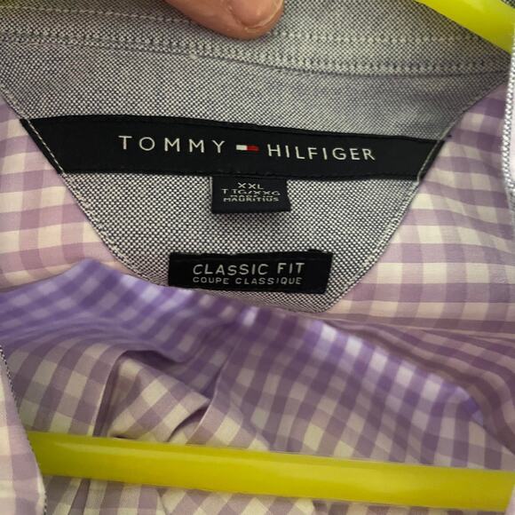 Tommy Hilfiger men's button down up shirt size 2XL xxl white purple check violet - Picture 5 of 16